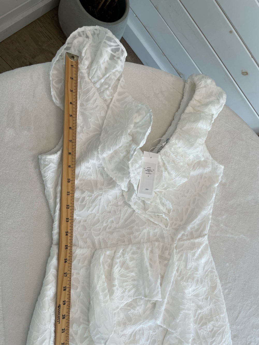 NWT Senlis Size M White Floral Textured Ruffle Maxi Dress Sleeveless Pockets - Picture 17 of 17